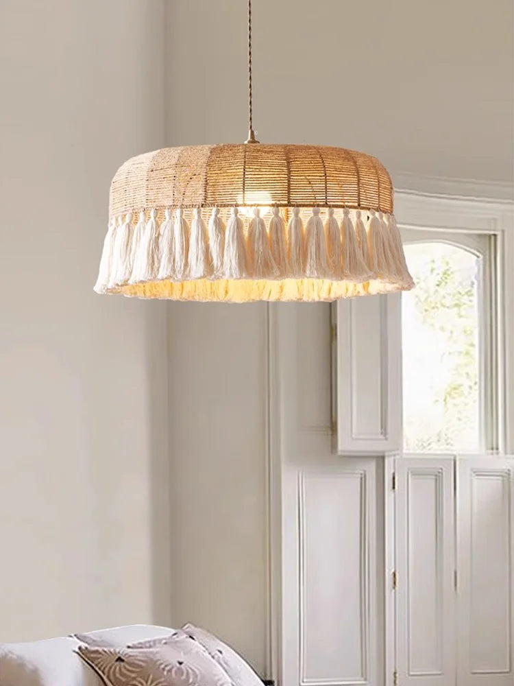 Hemp Rope Ceiling Chandelier: Japanese-Inspired Twine Pendant Lights for Home Decor
