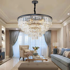Crystal Gold Black LED Chandelier: Modern Multi-Storey Pendant Lamp Lighting