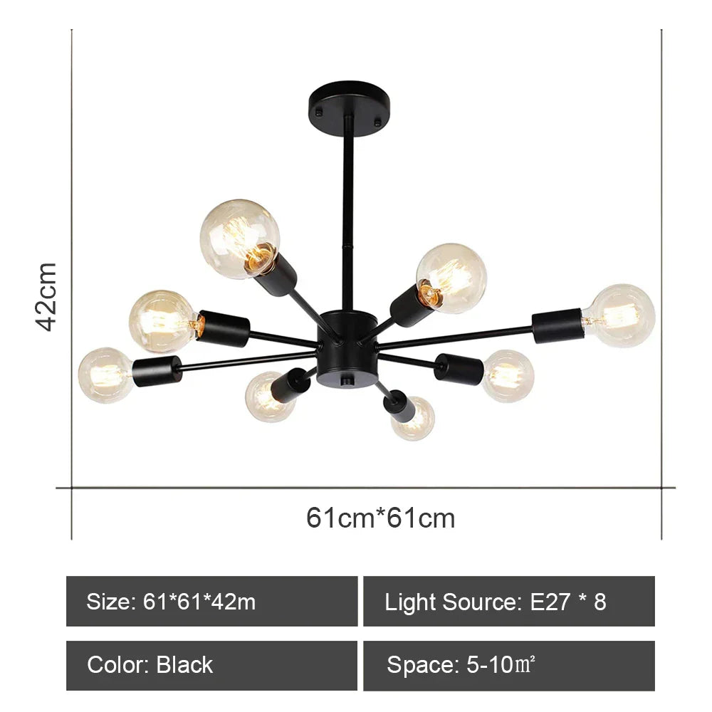 Sputnik Ceiling Chandelier: Modern Nordic Semi Flush Mount Lighting Fixture