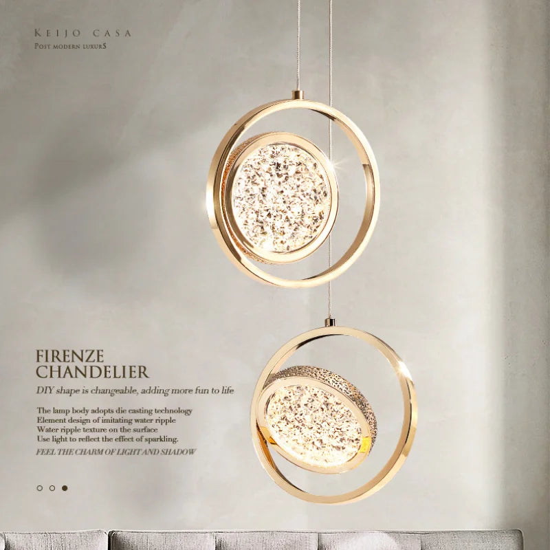 Crystal Ring Pendant Light - Rotatable Luxury Chandelier for Bedroom Decor