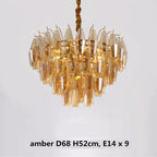 Modern Luxury Metal Amber Glass Pendant Lights Gray Chain Lighting Fixture