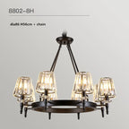 Matte Black Metal LED Chandelier with K9 Crystal Shades - Round Pendant Lighting