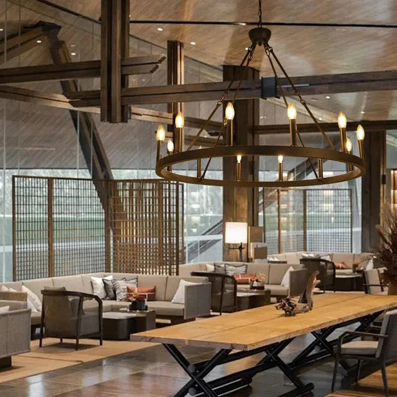 Modern Retro Round LED Pendant Lights - Black Ceiling Chandelier for Living Room and Restaurant