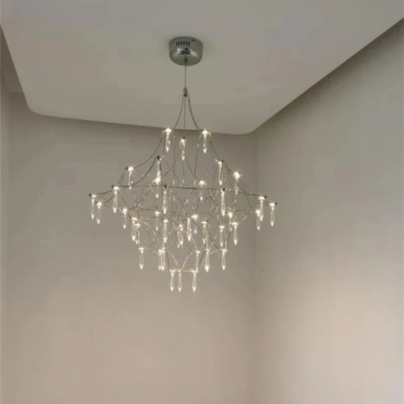Starry Rain Crystal Chandelier: Luxury LED Lighting Decor for High Floors