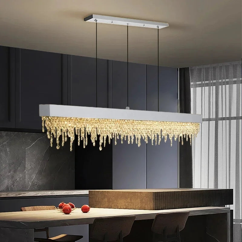 Modern Crystal Chandelier LED Dining Room Hanging Light Fixture in Gold/Black