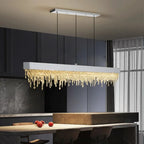 Modern Crystal Chandelier LED Dining Room Hanging Light Fixture in Gold/Black