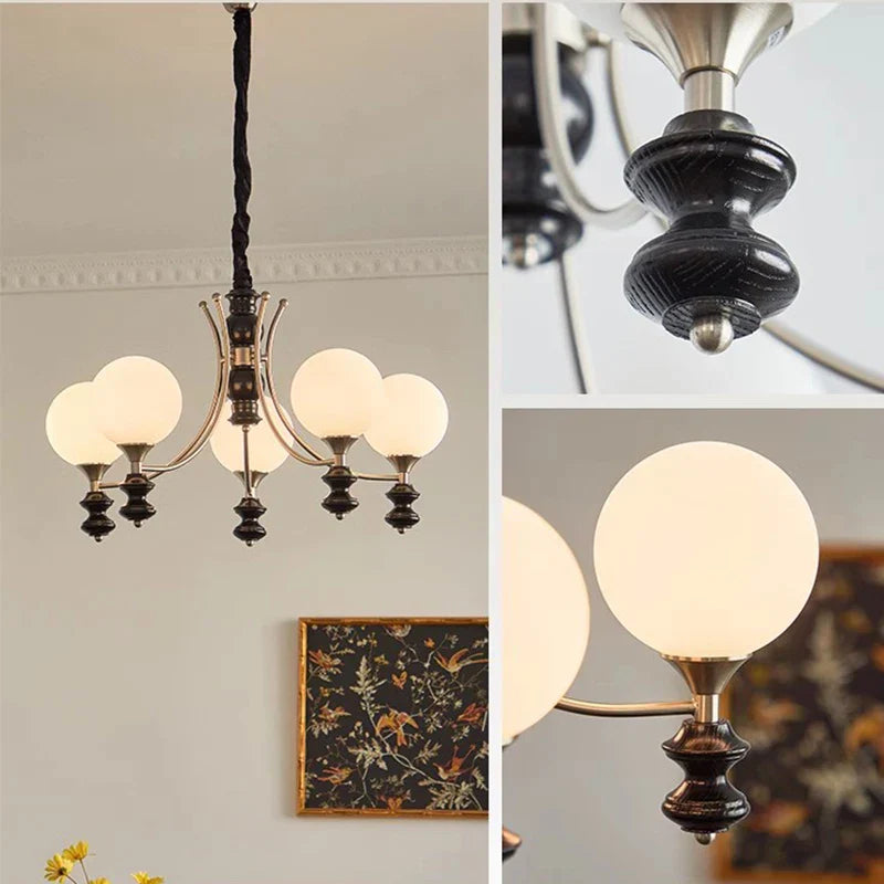 Walnut Chandelier: Bauhaus Magic Bean Designer Retro Branch Chandelier, French Style Living Room.