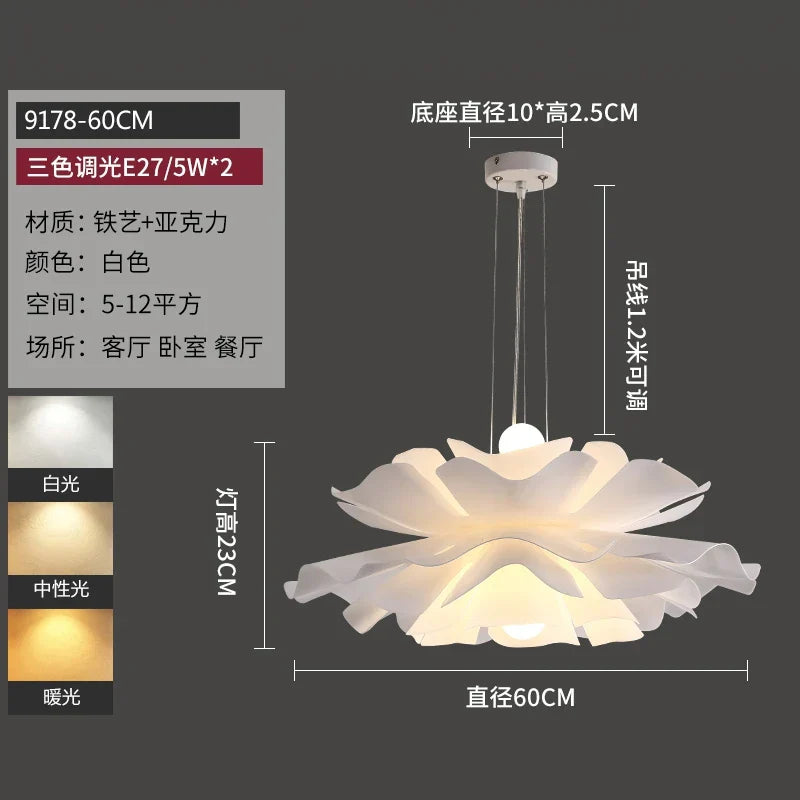 White Acrylic LED Bedroom Chandelier, Modern Nordic Design for Living Room and Girl's Room