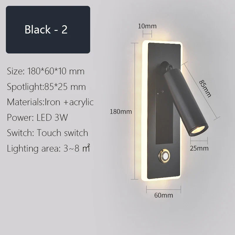 Dimmable LED Wall Sconce Rotation Reading Light for Bedroom Living Room
