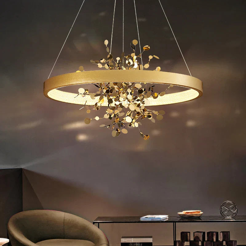 Modern Golden Ring LED Pendant Chandelier for Living Room and Bedroom