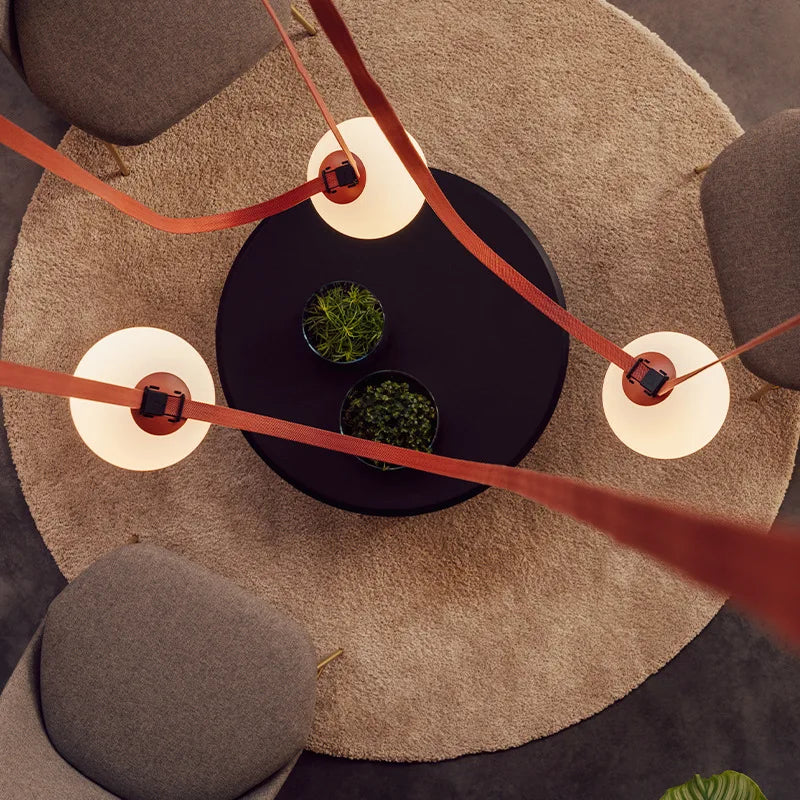 Modern Leather Chandelier LED Staircase Pendant Lamp for Hotel Living Room