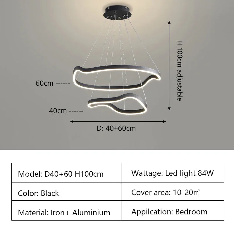 Modern Curve Ring LED Pendant Chandelier for Living Dining Bedroom