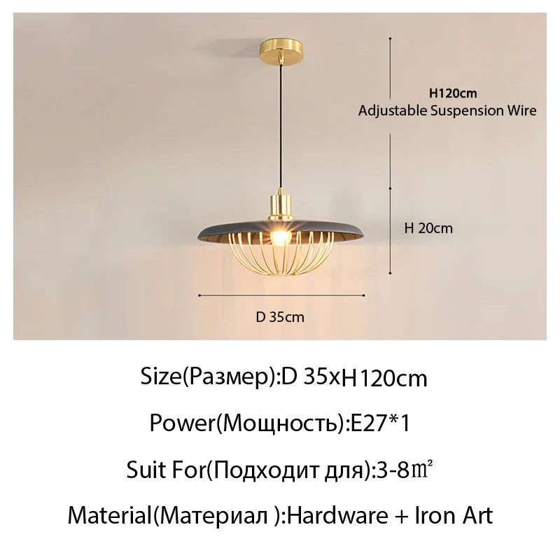Walnut Metal Saucer Pendant Light - LED Hanging Lamp for Modern Home Decor