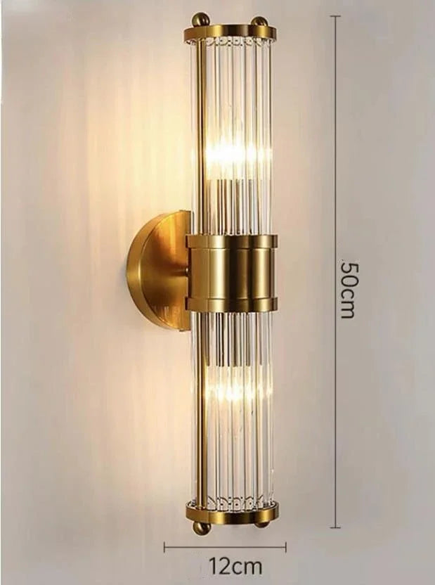 Luxury Crystal Glass Wall Sconce Light Fixture Gold for Bedroom Living Room