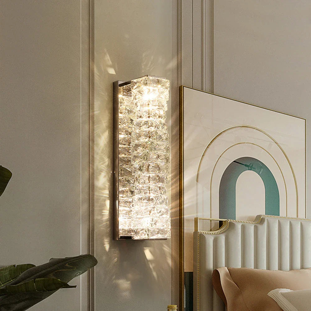 Modern Crystal LED Wall Sconce, Chrome Finish, Dimmable, Indoor Lighting
