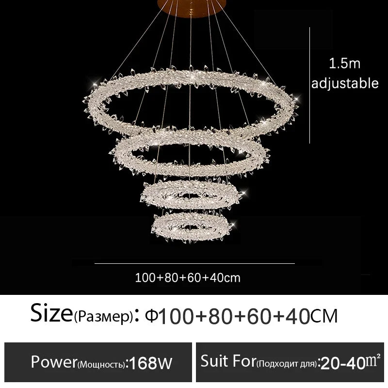 Luxury Crystal LED Chandelier | Dimmable Ring Gloss Ceiling Chandelier for Modern Living Room