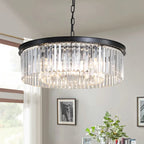 Retro Gold Black Metal Crystal Pendant Lights with LED, Chain Hanging Suspension Loft Lamp