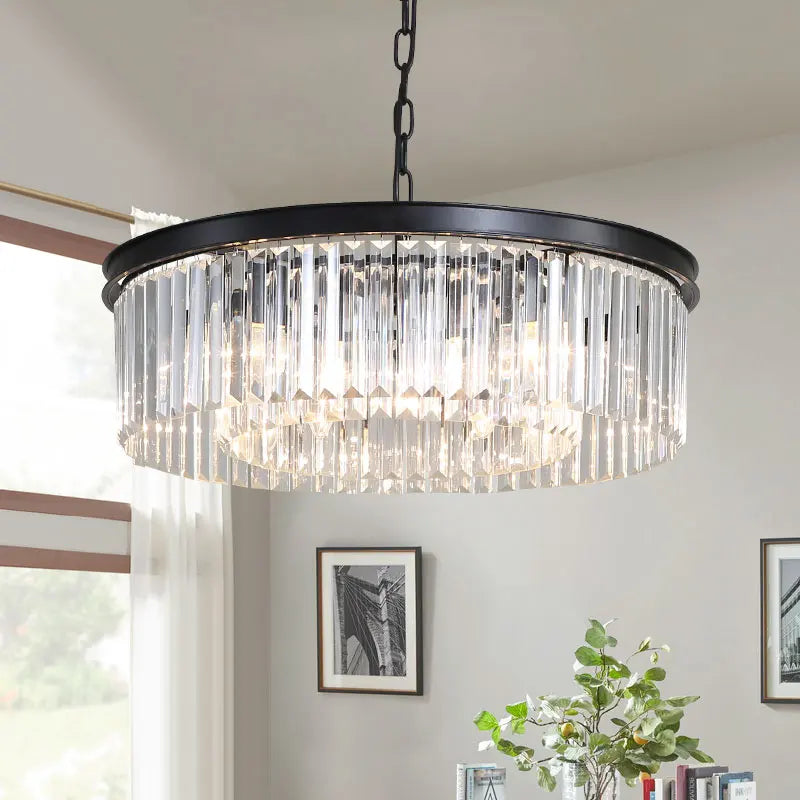 Retro Gold Black Metal Crystal Pendant Lights - Chain Hanging LED Lamp Fixtures