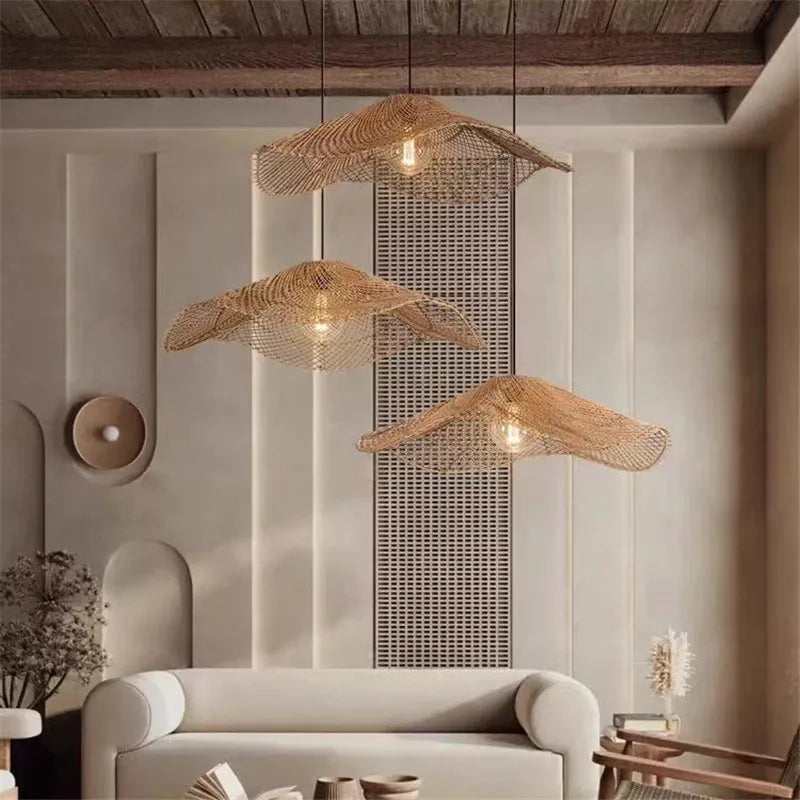 Wicker Chandelier: Japanese Style Hanging Lamp for Restaurants, Hotels, and Homes