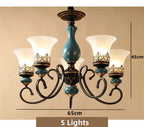 Vintage Ceramic Chandelier: European Classic Design, Glass Lampshade, Metal Arm Light