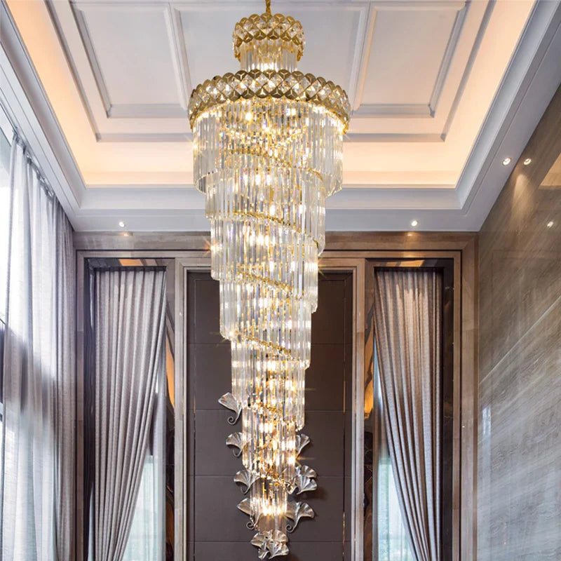 Luxury Crystal Chandelier for Duplex, Villa, Hotel Lobby, and Spiral Staircase