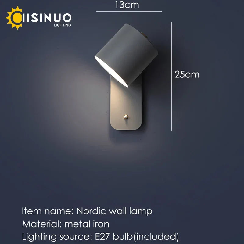 Rotatable Nordic Bedside Wall Lamp with Switch | Adjustable Light for Home Decor & Reading