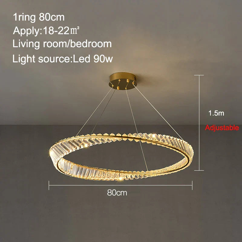 LED Crystal Chandelier Dimmable Luxe Halo Alloy Fixture