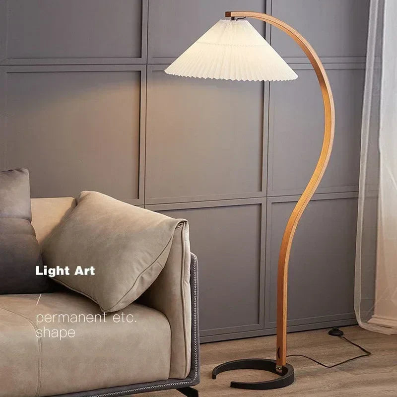 Solid Wood LED Floor Lamp for Living Room Bedroom Study Decor