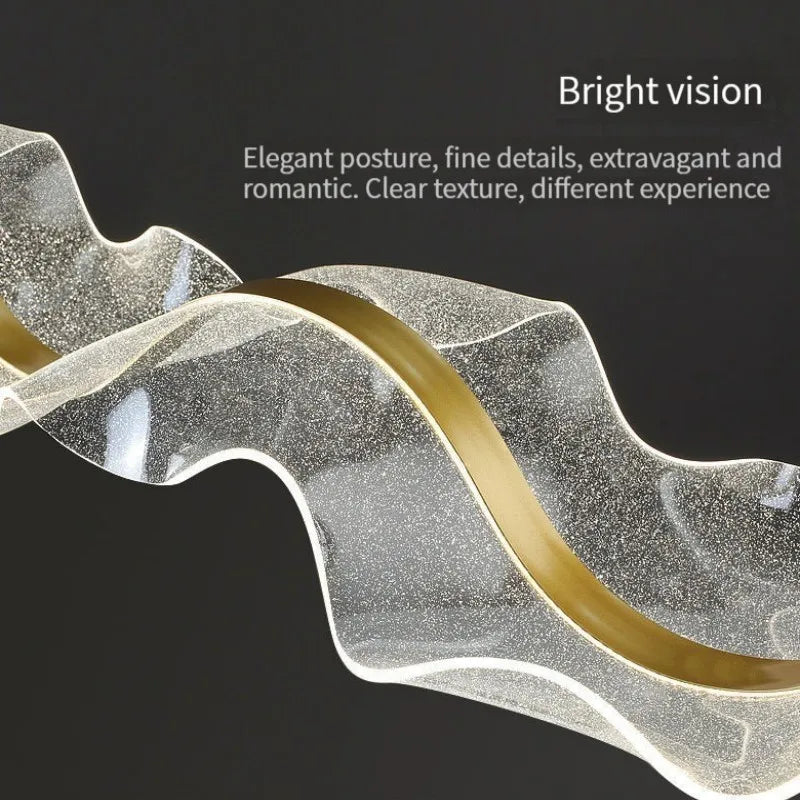 Gold Wave Design Acrylic Pendant Light Chandelier for Living Room & Kitchen