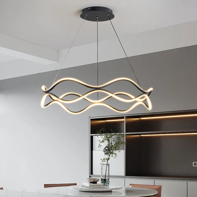 Wave Ring LED Pendant Chandelier for Living Room Bedroom, Modern Circle Lamp Fixture