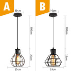 Black Metal Cage Pendant Light - Vintage Industrial Loft Kitchen Lighting