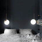Modern Iron Glass Pendant Lights Nordic Round Ball Brass Rod Hanging Lamp