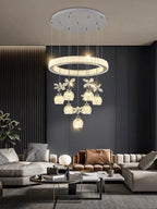 Crystal Petal Ceiling Chandelier: Modern Round Chrome Hanging Light for Home Decor