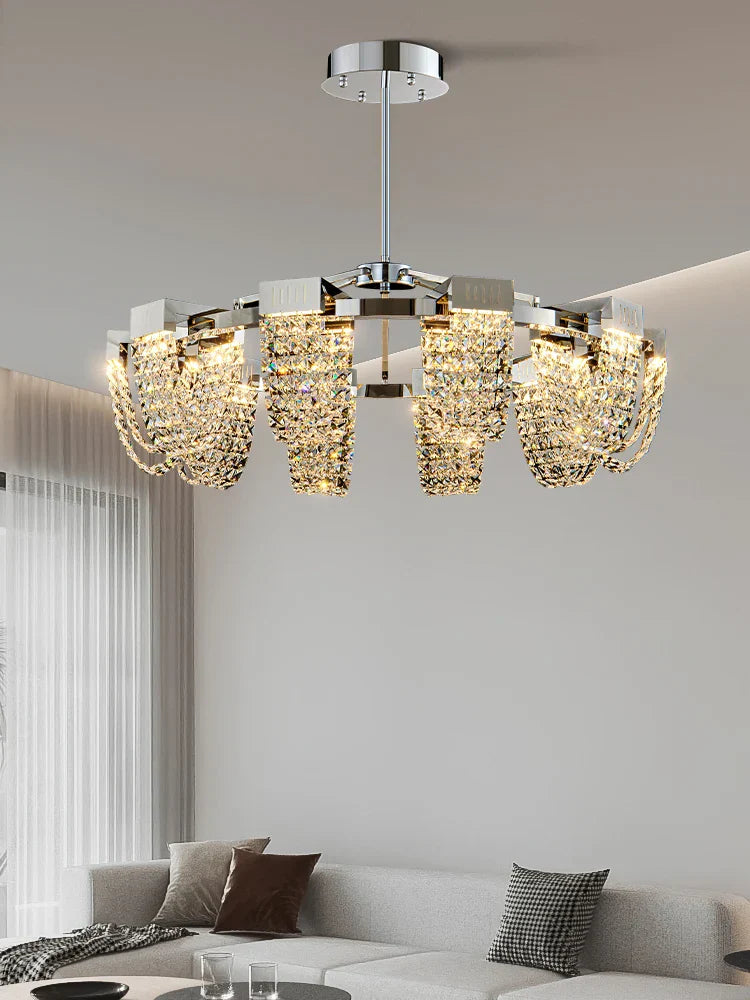 Crystal Pendant Light for Ceiling and Dining Room Decor - Luxe Stainless Steel Chandelier