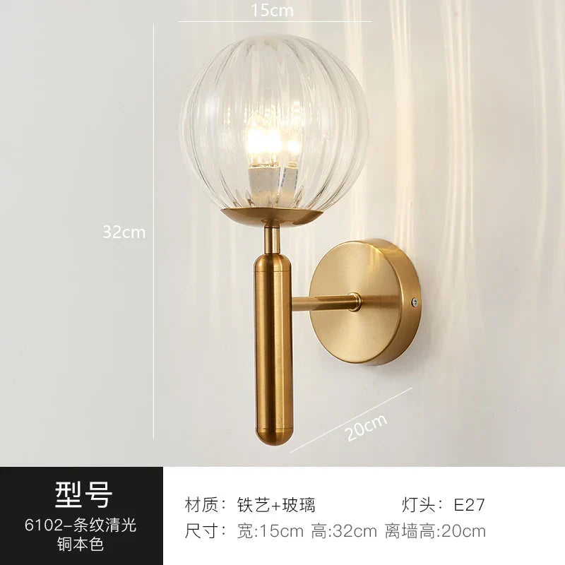 Modern Gold Glass Ball Wall Lamp Sconce for Dining Bathroom Bedroom Lighting