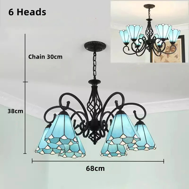 Tiffany Chandeliers: Stained Glass Mediterranean Style Hanging Lamp for Home Lighting
