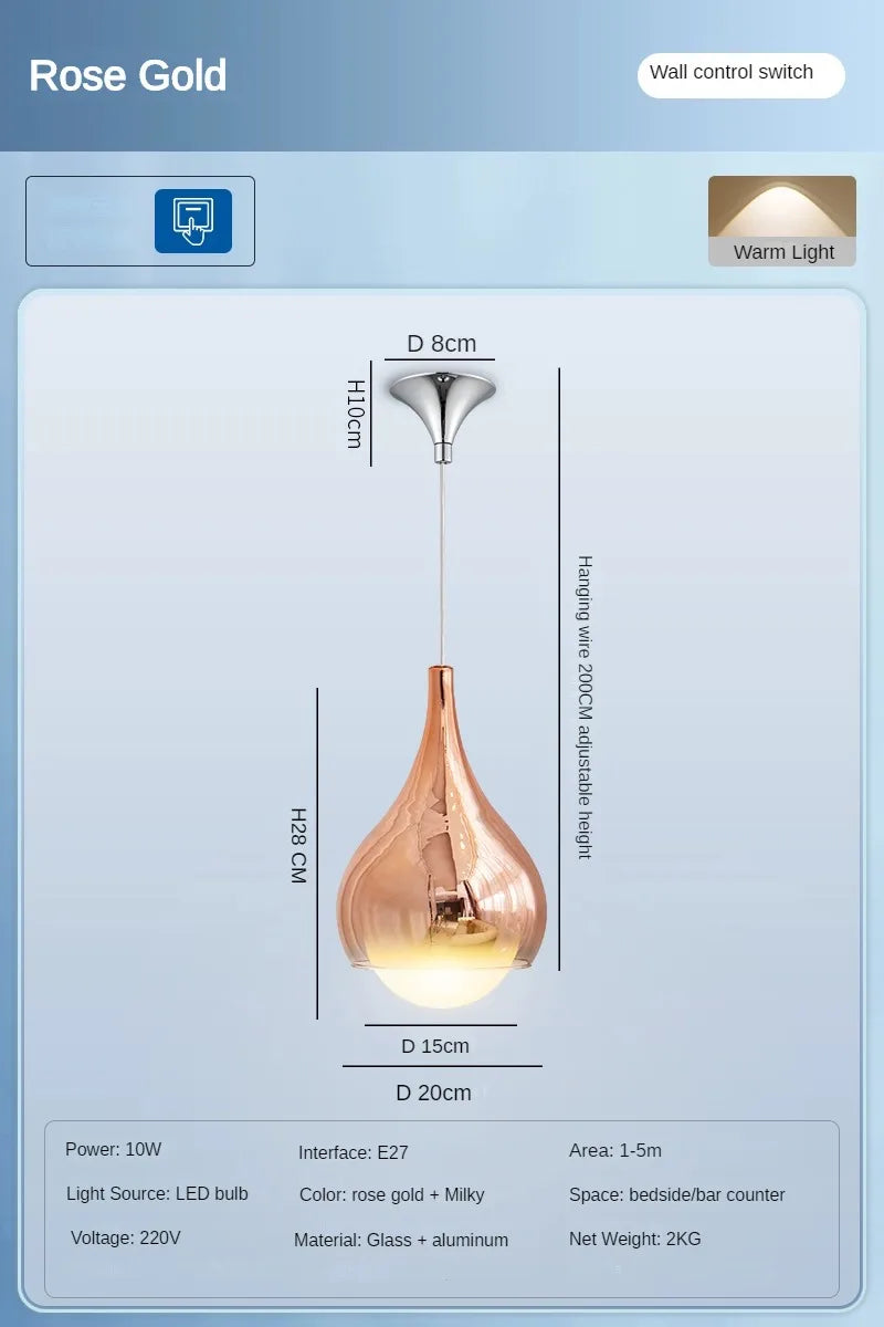 LED Water Droplet Ceiling Chandelier - Modern Bedroom Pendant Lamp