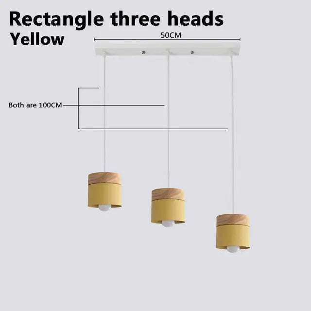 Wood Iron Pendant Lights: Modern Nordic Colorful Minimalist LED Hanging Lamps