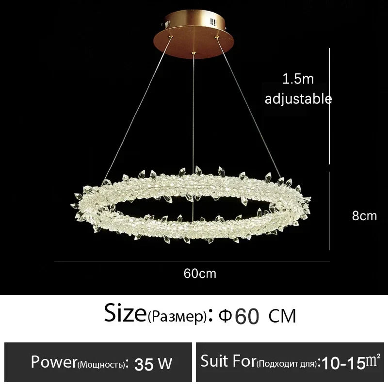 Luxury Crystal LED Chandelier | Dimmable Ring Gloss Ceiling Chandelier for Modern Living Room