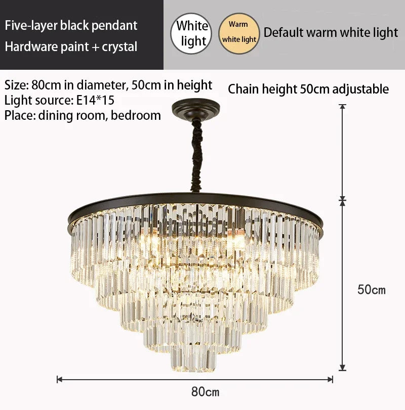 Crystal Gold Black LED Chandelier - Multi-Storey Modern Round Pendant Lamp
