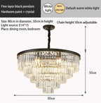 Crystal Gold Black LED Chandelier - Multi-Storey Modern Round Pendant Lamp