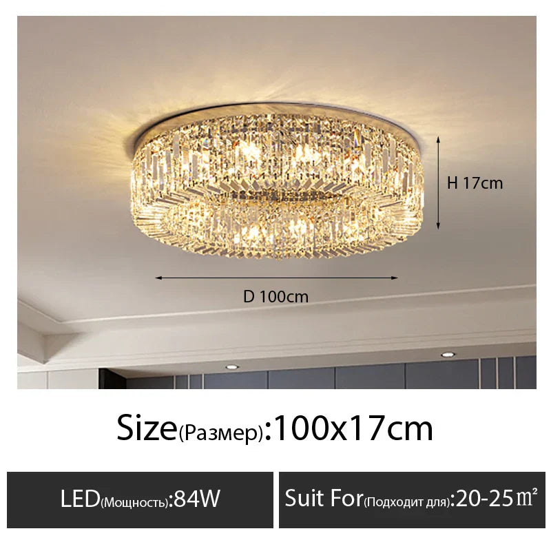 Modern Crystal LED Chandelier Chrome & Gold Ceiling Lamp for Living Room Decor