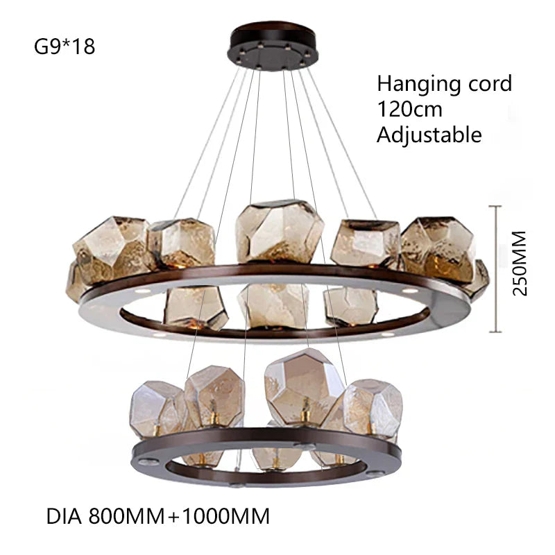 Rock Glass Chandeliers: Modern Indoor Pendant Lamps for Living Room, Bedroom & Restaurant