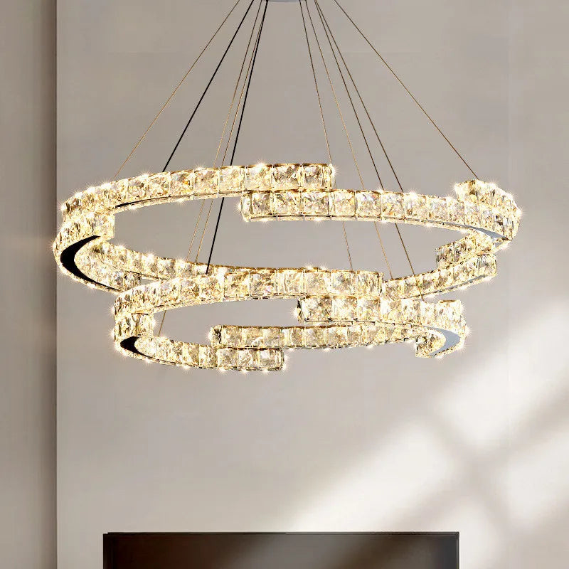 Modern Crystal LED Pendant Lights Dimmable Chrome Foyer Lumnarias