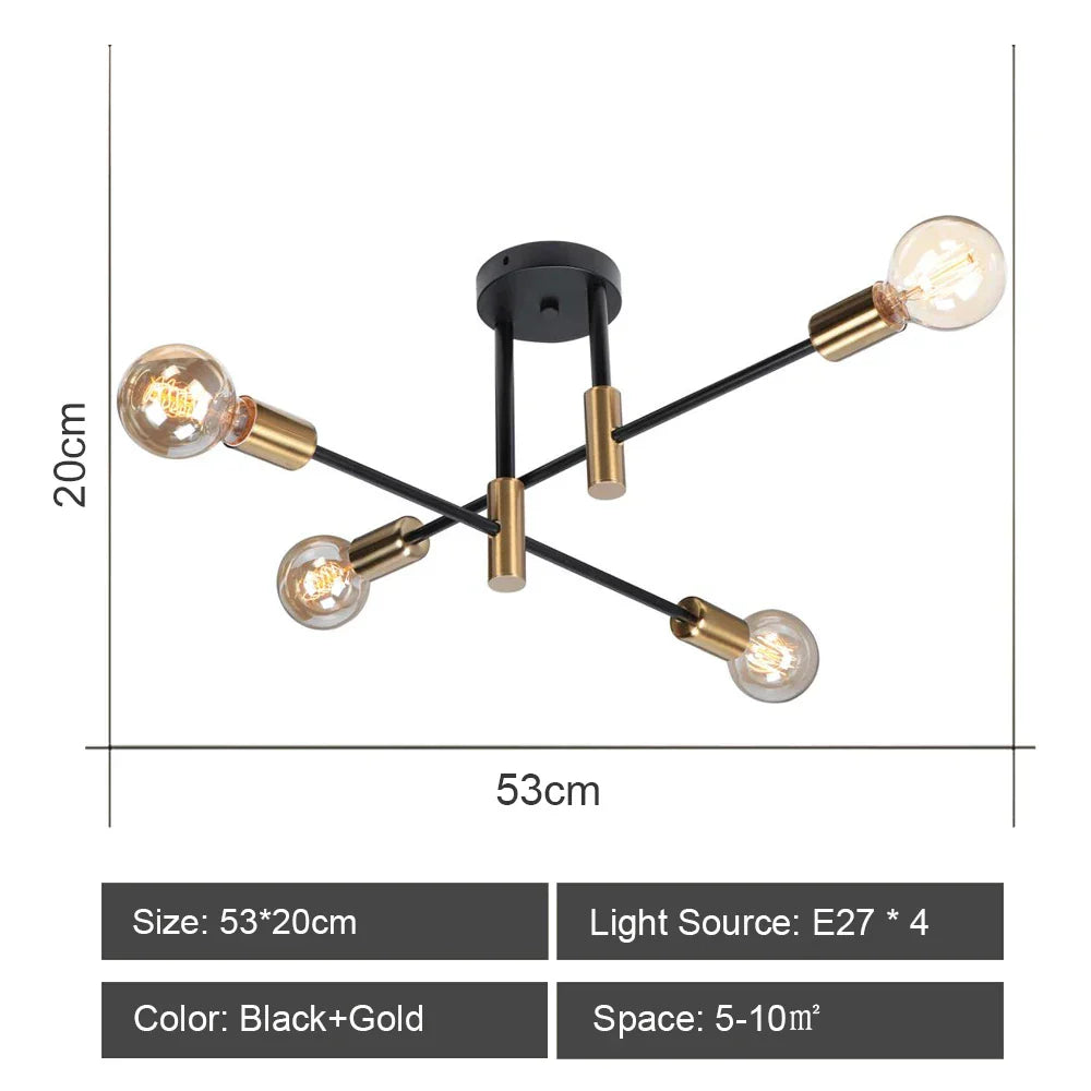 Sputnik Ceiling Chandelier: Modern Nordic Semi Flush Mount Lighting Fixture