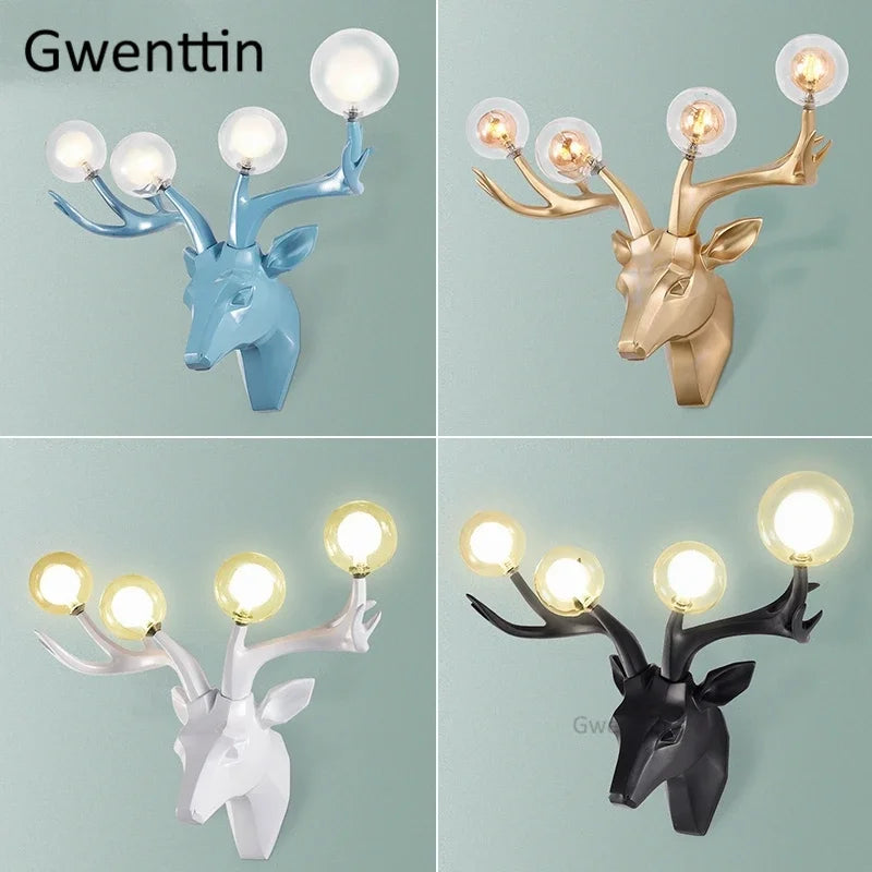 Resin Antlers Wall Sconce: Modern LED Deer Light Fixture for Home Decor