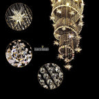 Moon & Star Crystal Chandelier: Spiral Design for Lobby and Staircase Lighting