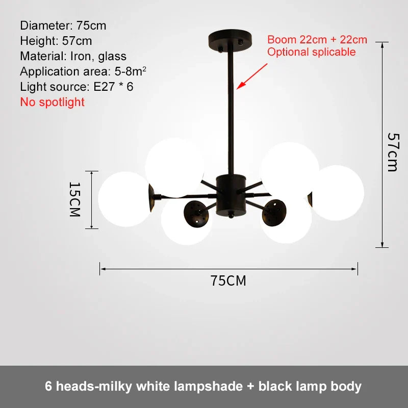 Glass Ball LED Chandelier for Bedroom and Dining Room