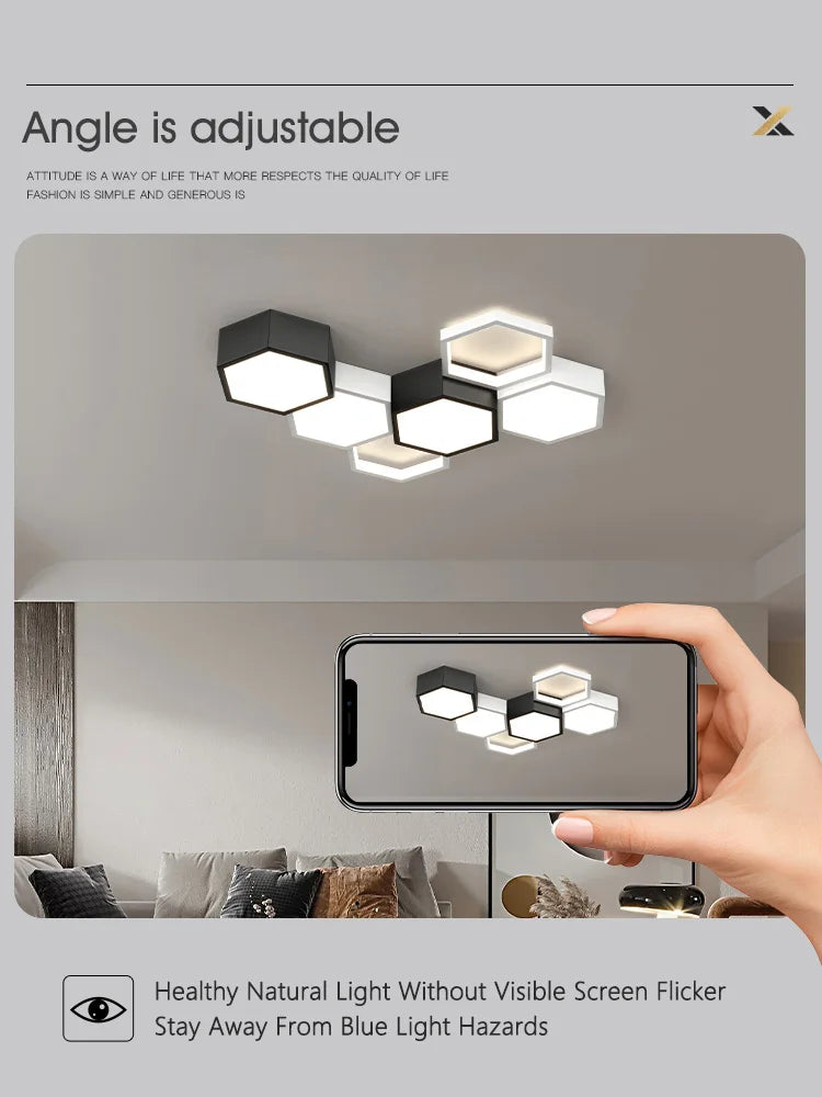 Honeycomb Art Ceiling Lamp Set for Smart Living Room, Hall, and Restaurant