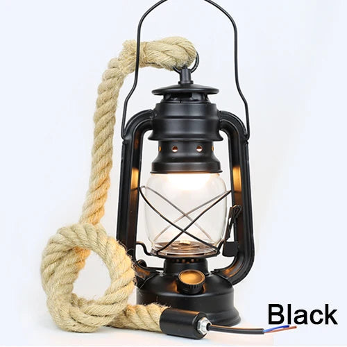 Vintage Kerosene Pendant Light Fixture with Hemp Rope for Home Decor